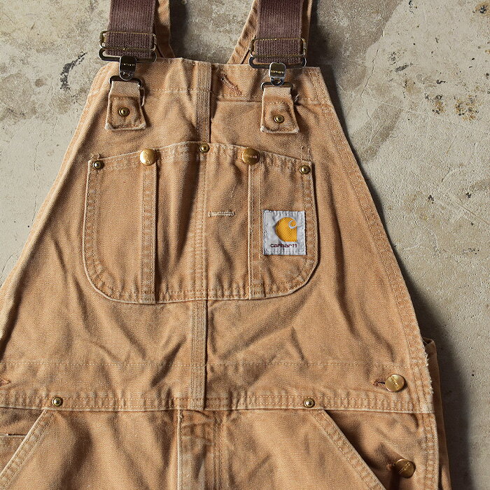 【中古】90's Carhartt ダックビブ ダブルニー オーバーオール USA製 実寸(W35×L32) 海外直輸入USED品