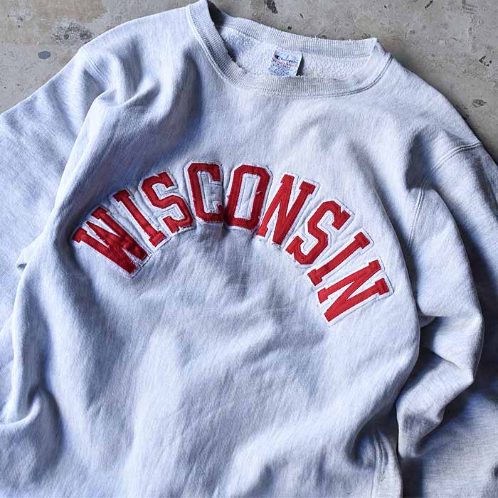 90's Champion リバースウィーブ "WISCONSIN" クルーネックスウェット 海外直輸入USED品