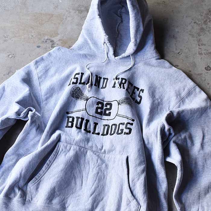 【中古】90's "ISLAND TREES BULLDOGS" リバースタイプ プルオーバー パーカー USA製 海外直輸入USED品