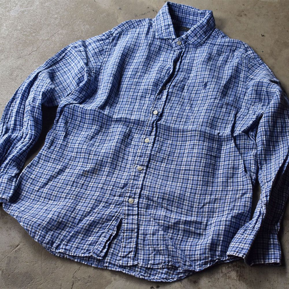 【中古】Ralph Lauren/ラルフ ローレン リネン チェック ボタンダウンシャツ　230623