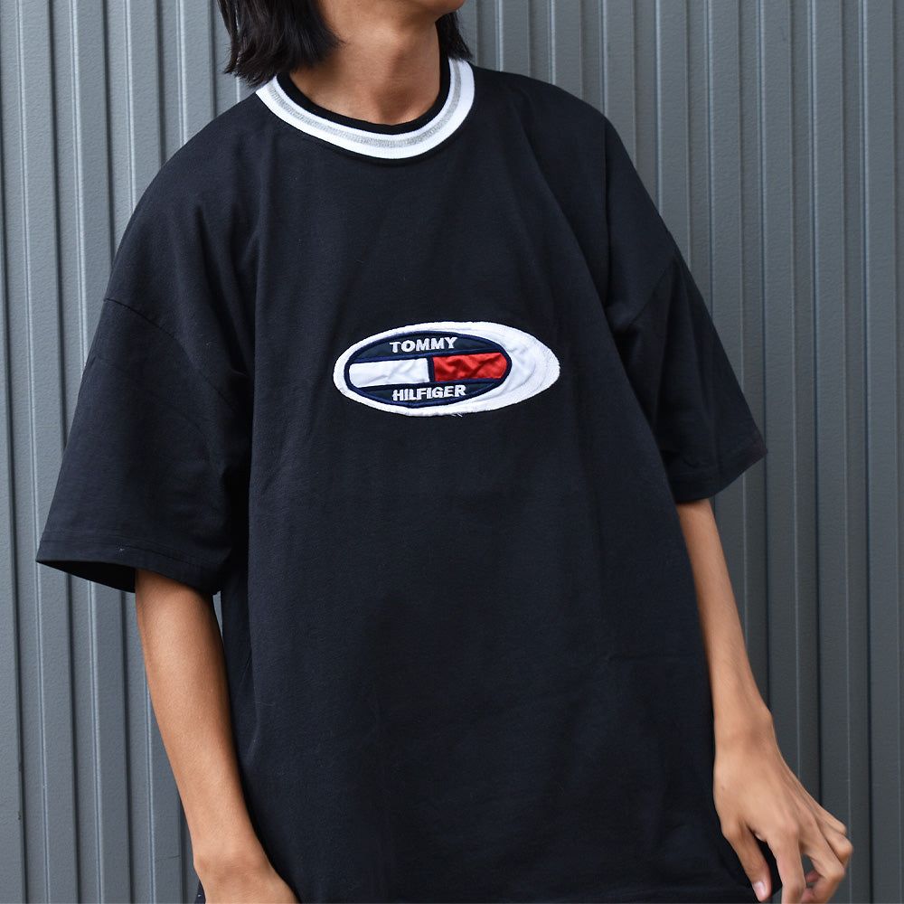 【中古】90's　ブートレグ TOMMY HILFIGER/トミー ヒルフィガー 刺繍 logo Tee　USA製　220825