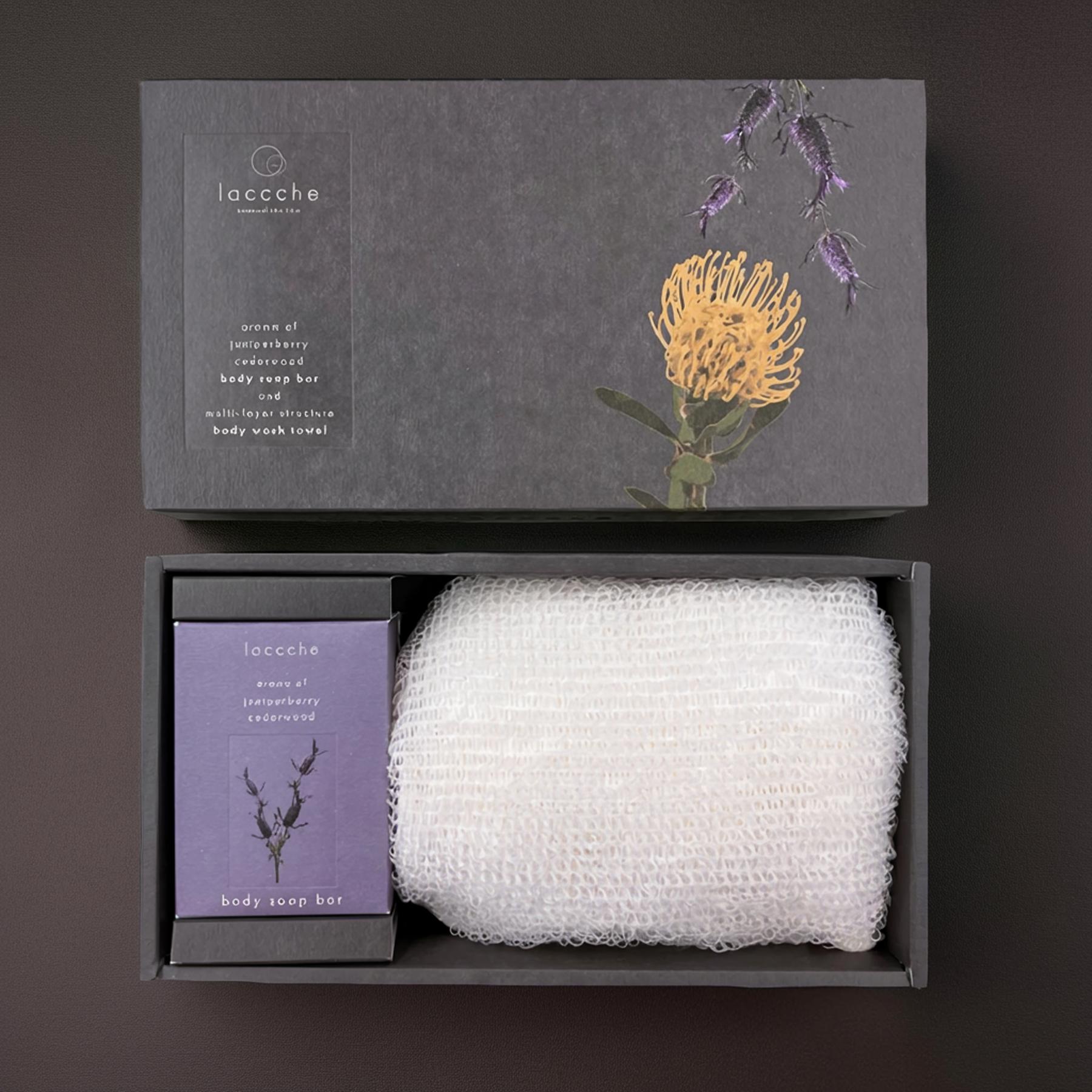 ボディケア ギフトセット ボディタオル 石けん セット 肌にやさしい 敏感肌向け やわらか 肌あたり 重視 リサイクルポリエステル ボディ用石けん 低刺激 保湿 泡立ち やさしい laccche プレゼント ギフト