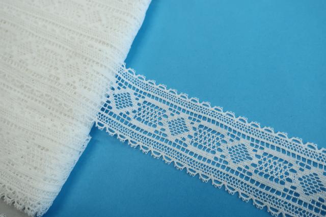 アンティーク調レース 幾何学柄 32mm幅 1m単位 オフホワイト 綿素材 日本製薄手トーションレース DS.690-2