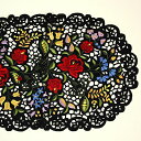 テーブルセンター 約30x45cm(楕円形) カロチャ刺繍調 リシェリュー風カットワーク ハンガリーの民芸刺繍を現代の技術で再現 【ゆうパケット選択可】