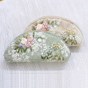 めがねケース 約8x18cm 眼鏡ケース 【ゆうパケット選択可】 サングラス ケース ポーチ 小物入れ チュールレース&リボン刺繍 上品 可愛い ロココ調 手刺...
