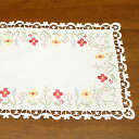 テーブルセンター 約30x45cm フラワー刺繍&カットワーク 素朴でクラシカルな印象の花柄コード刺繍 【220801】