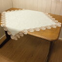 テーブルクロス 約90x90cm 撥水加工 ダマスク柄 ジャカード織 & ローズ モチーフ ギュピール レース 【ゆうパケット選択可】