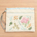 フラットバッグ 約20×25cm リボン刺繍 ストラップ お出掛け 小物整理【2023CL2】(4)