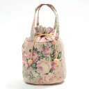 巾着バッグ 約29×25×10cm Coral Rose プリントコットン 貴重品 便利 バラ柄 落ち着き【2023CL】