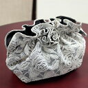 風船ポーチ 約19×15×6.5cm ジャカードニット シック お出掛け バルーン型 可愛い バラ レース ポーチ