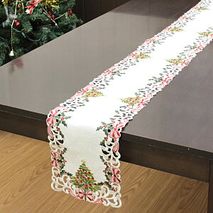 テーブルランナー 約20x160cm クリスマス インテリア Christmas テーブルセンター 【単品の場合ゆうパケット選択可】ツリー刺繍