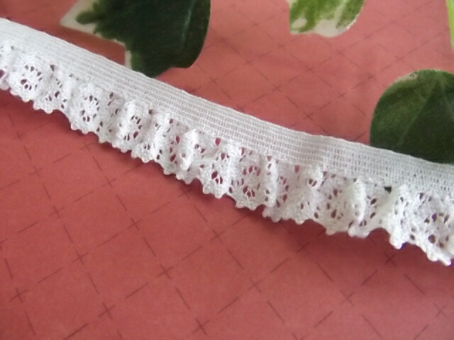 フリルトーションレース　オフホワイト（綿素材） トーションレース　16mm幅　1m単位(日本製）(1271-S)