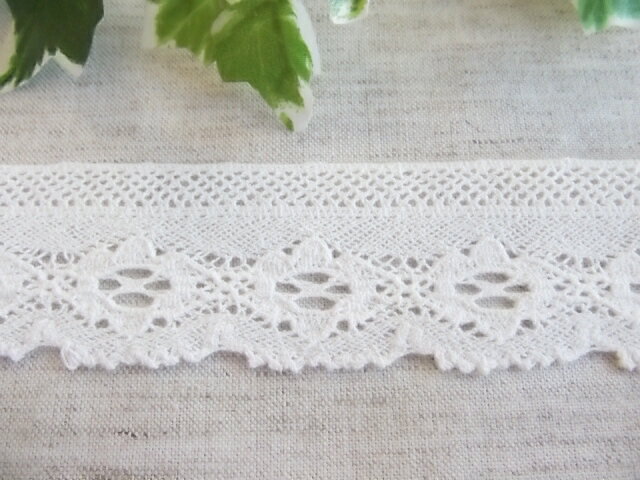 トーションレース 38mm巾 オフホワイト 綿ツーウェイ 1m単位（4129）