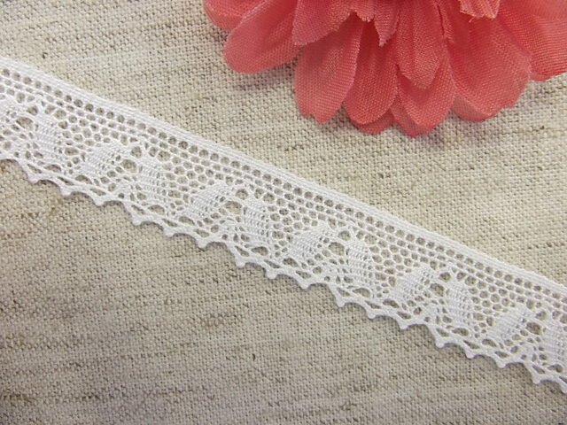 トーションレース　手芸 【お買い得!!】　真っ白トーションレース　15mm巾　1m〜　（385w）