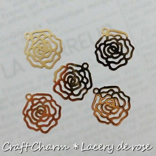 アクセサリー チャーム デコ パーツ 「極薄 メタル チャーム（ローズ）」(5枚入) (黄金：イエロー ゴー..