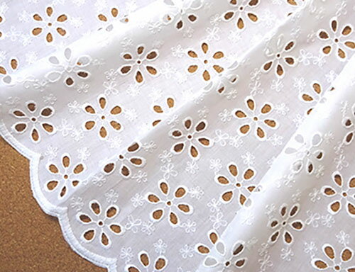 国産　刺繍生地　綿100％透かし花柄スカラップレース【1個95cmx50cm】4個までネコポス可能KLM184（4色）