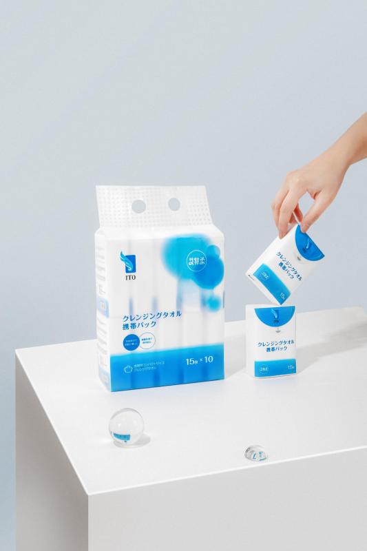 ITOクレンジングタオル 携帯パック (15枚入×10個) 使い捨て フェイスタオル 手拭き 汗拭き コンパクト 洗顔 化粧 メイク落とし ハンカチ 旅行 出張 クレンジングタオル