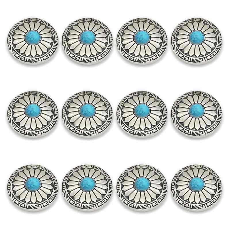 コンチョ ボタン 12個セット ターコイズ 30mm メタルボタン 足つき デージー柄 レザークラフト アクセサリー 手芸
