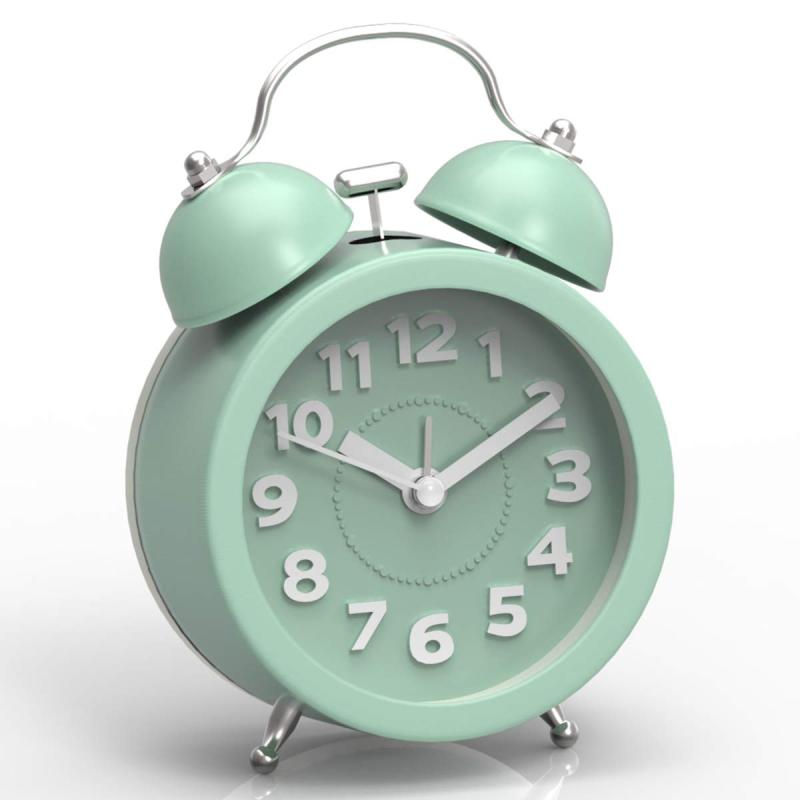 PILIFE マカロン色ベル音目覚まし時計 アナログ連続秒針3D置き時計 …