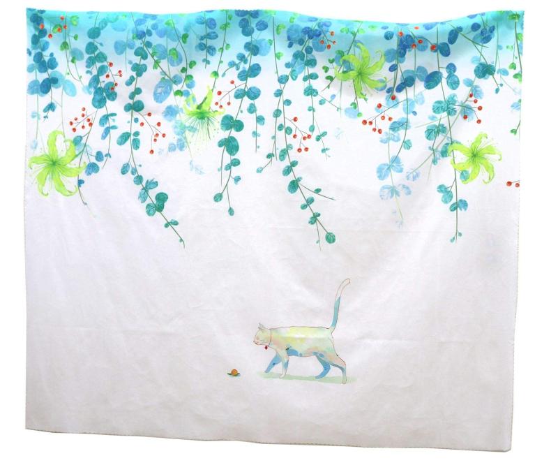 ND タペストリー 北欧 猫 動物 ボタニカル おしゃれ ナチュラル シンプル 植物 グリーン リーフ 大判 癒し 部屋 飾り 窓 景色 オンライン飲み会 背景布 インスタ映え インテリア 布 テレワー