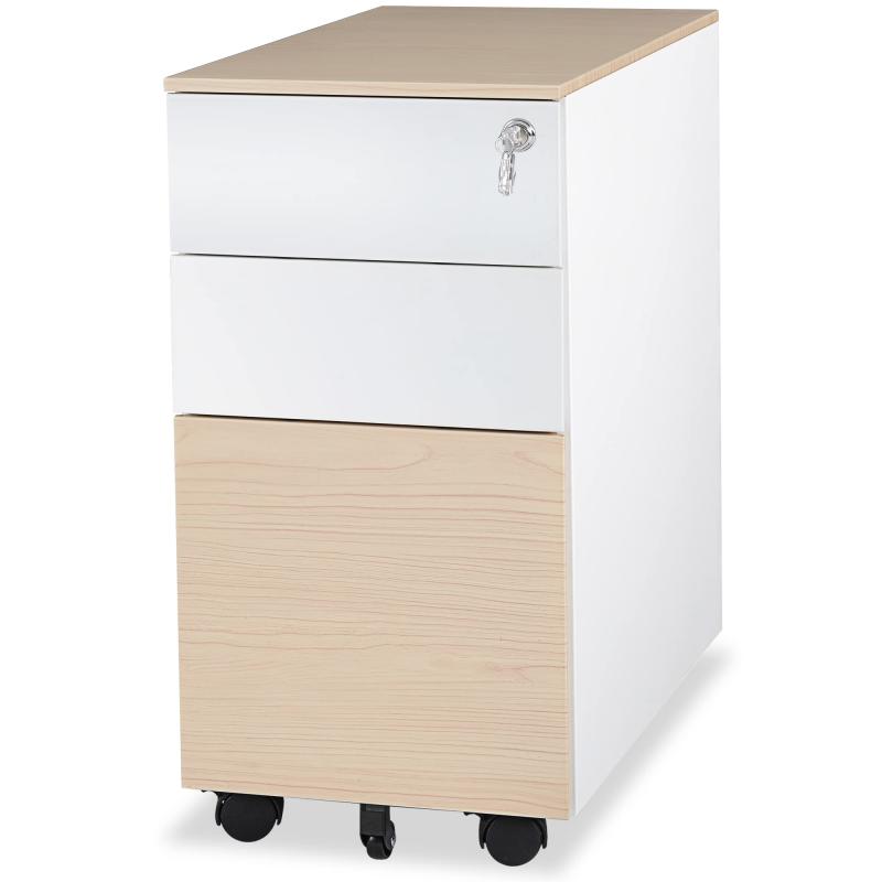 Fenge完成品キャビネット デスクワゴン サイドワゴン オフィスワゴン 袖机 キャスター付き スチール製 3段 ロック付き