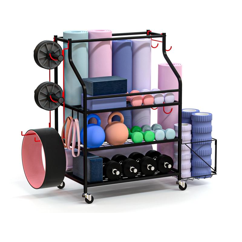 GHDVOP 新型 ヨガマット収納ラック ホームジム用 ダンベル ケトルベル フォームローラー ヨガストラップ レジスタンスバンド ワークアウト 大容量 洗面所収納 省スペース 組み立て簡単 102×40