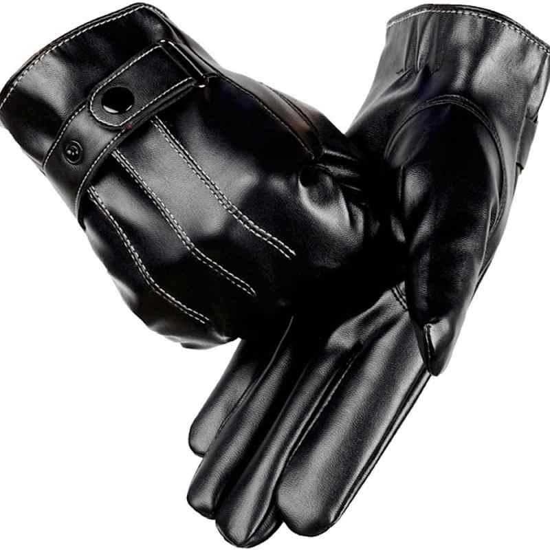 【JUNSH】スマホ 対応 レザー グローブ インナー 人気 メンズ 大人 男性 用 かっこいい 革 手ぶくろ 冬 防寒 手袋 裏起毛 暖かい 黒 (ブラック)