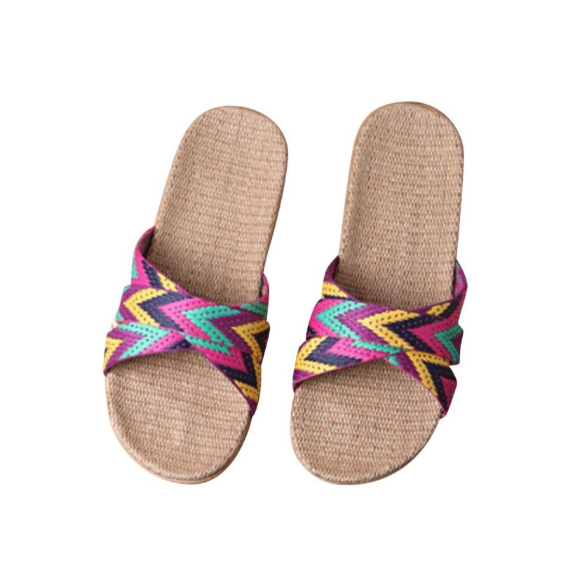 [Wazaza] 2018 室内履き替え ルームシューズ サンダル スリッパ 麻が呼吸するスリッパ お洒落で快適 リネンスリッパ ベーシック ボーダー 室内 麻のサムネイル