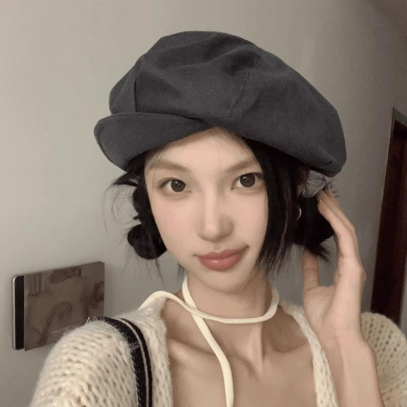 ・製品カテゴリ: ベレー帽・適合シーズン: 冬、春、秋・帽子のトップスタイル: ドーム型・帽子のつばのスタイル: ワイドブリム・カラー: 黒灰色、米灰色、ブルー、コーヒー色・サイズ: L（56-60cm）・機能: 通気性、防風、遮陽・主面料成分含量: 71-80%・スタイル: ナチュラル、キュート、スクール、韓国風、フレッシュ・生地名: 綿ポリエステル・主面料成分: ポリエステル・主面料成分2: ポリエステル・スタイル分類: フレッシュ＆スイート・加工技術: その他