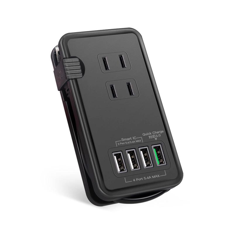 Ewin 電源タップ usb コンセント ac アダプター qc3.0 急速充電 usb充電ポート 一体式 3個口 4USBポート タップ 延長コード 25cm 過電保護 軽量 コンパクト 節電 旅行 iPad iPhone タブレット スマホ など