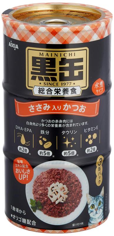 黒缶 毎日黒缶3P ささみ入りかつお 160g×3缶パック×3個入り