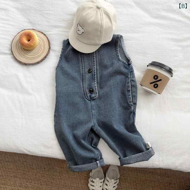 ベビー服 秋物 上下セット デニムサロペット ボーダー柄トップス かわいい カジュ...