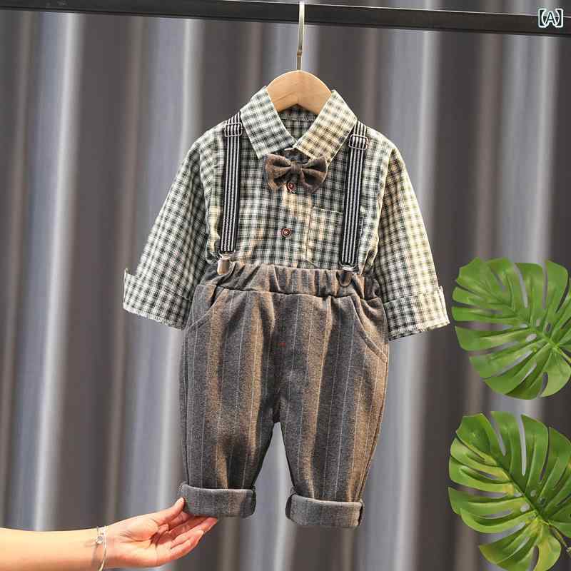 キッズ ベビー チェック柄 長袖シャツ サロペット 2点セット コットン 幼児 男の子...
