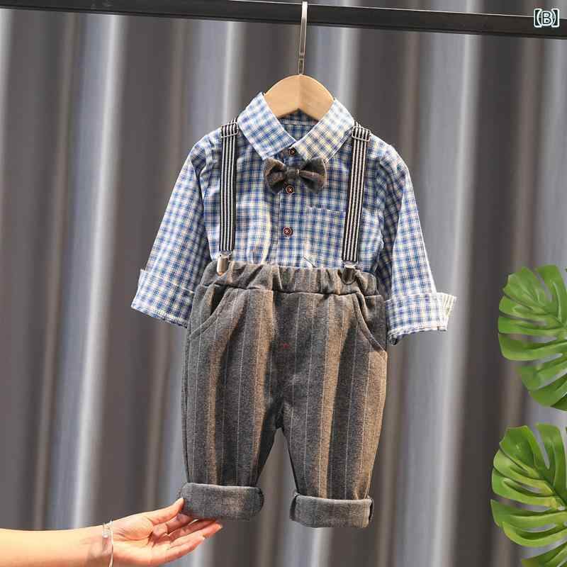 キッズ ベビー チェック柄 長袖シャツ サロペット 2点セット コットン 幼児 男の子...