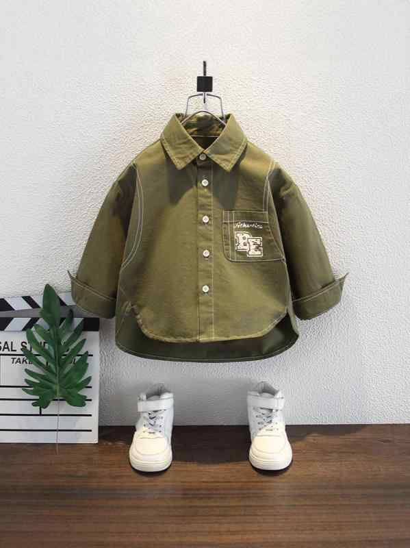 シャツ キッズ 男の子 子供服 長袖 コットン 春秋 韓国風 おしゃれ かわいい トップス 90cm 100cm 110cm 120cm 130cm 140cm 150cm グリーン ブラック