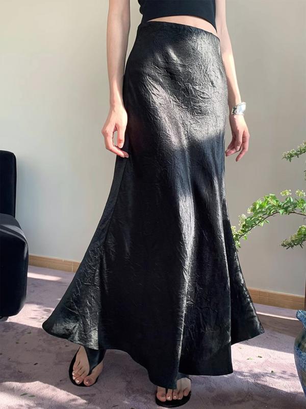 スカート レディース ロングスカート マキシ丈 魚尾 アセテート サテン ギャザー ...