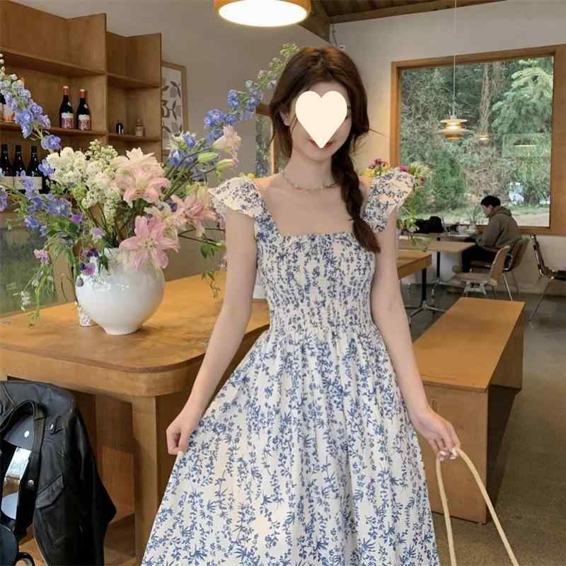 ワンピース レディース サマードレス ノースリーブ フリル フレンチスリーブ ジャンパースカート ハイウエスト 細見え Aライン ロングワンピース マキシ丈 普段使い デート 旅行 フェミニン ガーリー 大人 上品 清楚