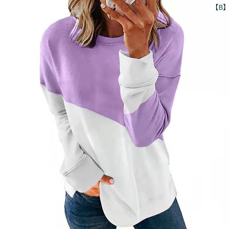 ラシャンスショップのTシャツ レディース カットソー プルオーバー トップス 長袖 クルーネック 丸首 配色 切り替え マルチカラー バイカラー ゆるシルエット ビッグシルエット ゆったり 楽ちん カジュアル 普段使い 通勤 秋冬物 秋 秋冬｜アングル3