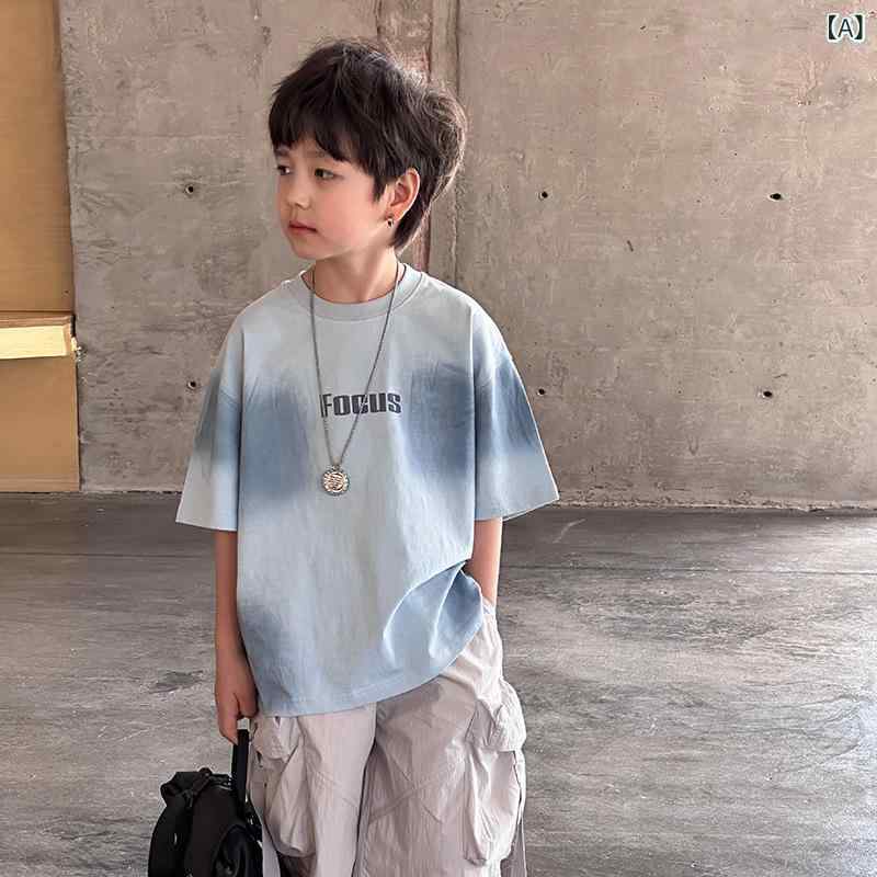 ・カテゴリ: 子供用Tシャツ・対象性別: 男女兼用・スタイル: 韓国風・フード: フードなし・袖丈: 半袖・対象年齢: 3歳〜8歳（身長100〜140cm）、8歳以上（身長140cm以上）・生地加工: 柔軟加工・柄: アルファベット・デザイン要素: アルファベット、トレンド・主な素材: 綿100%・安全基準: B類・ネックライン: クルーネック・機能: 吸湿速乾・カラー展開: ブルー・サイズ展開: 90cm、100cm、110cm、120cm、130cm、140cm、150cm、160cm、170cm