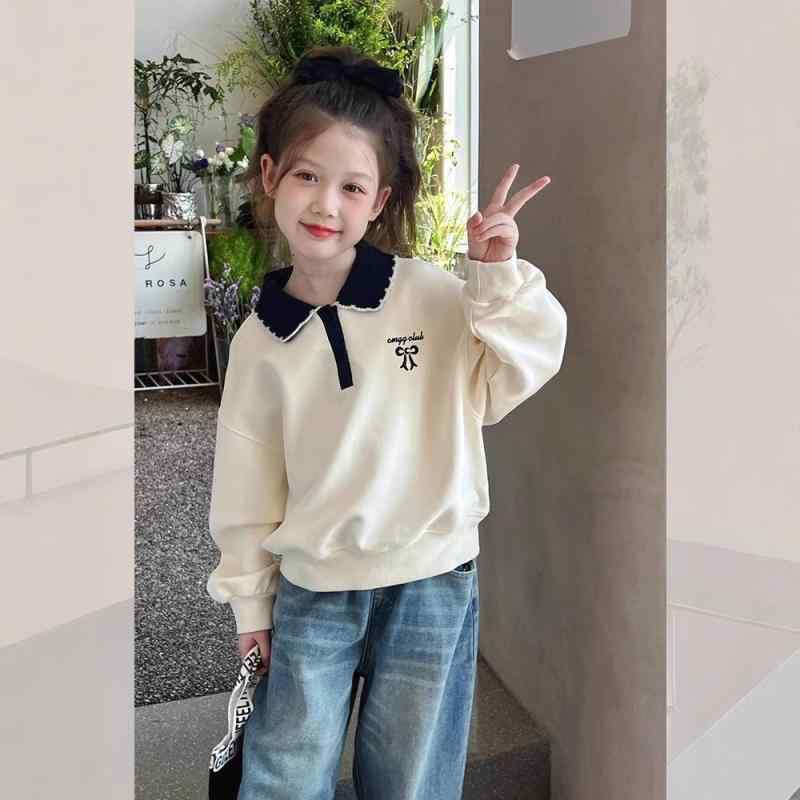 キッズ スウェット トレーナー 女の子 子供服 トップス 長袖 ポロシャツ プルオーバー ゆったり かわいい 春 秋 通学 お出かけ 10代