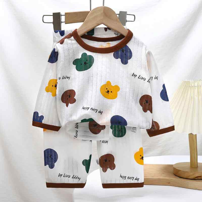 Pijamas para niños Ropa de habitación Conjunto superior e inferior para niños Niñas Manga corta Manga larga Algodón 100 Light Cool Comfort Verano Niños Júnior Ropa de bebé Sudor transpirable Absorbente Secado rápido Ropa de dormir Rollito lindo Moda