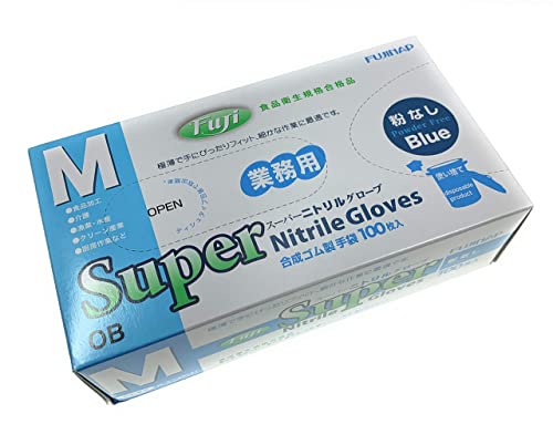 FUJINAP スーパーニトリルグローブ ブルー 粉なし M 100枚