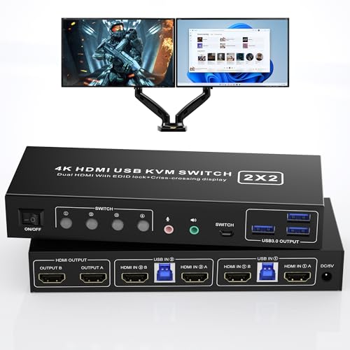 USB3.0 HDMI KVMスイッチ 2モニター2台 4K@60Hz、EDID対応