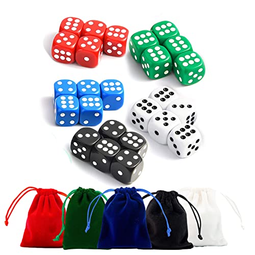サイコロ ダイス 六面 25個 カードゲーム ボードゲーム 5色 （レッド、ブルー、グリーン、白、ブラック）5色収納袋付き 5色 2 送料　無料