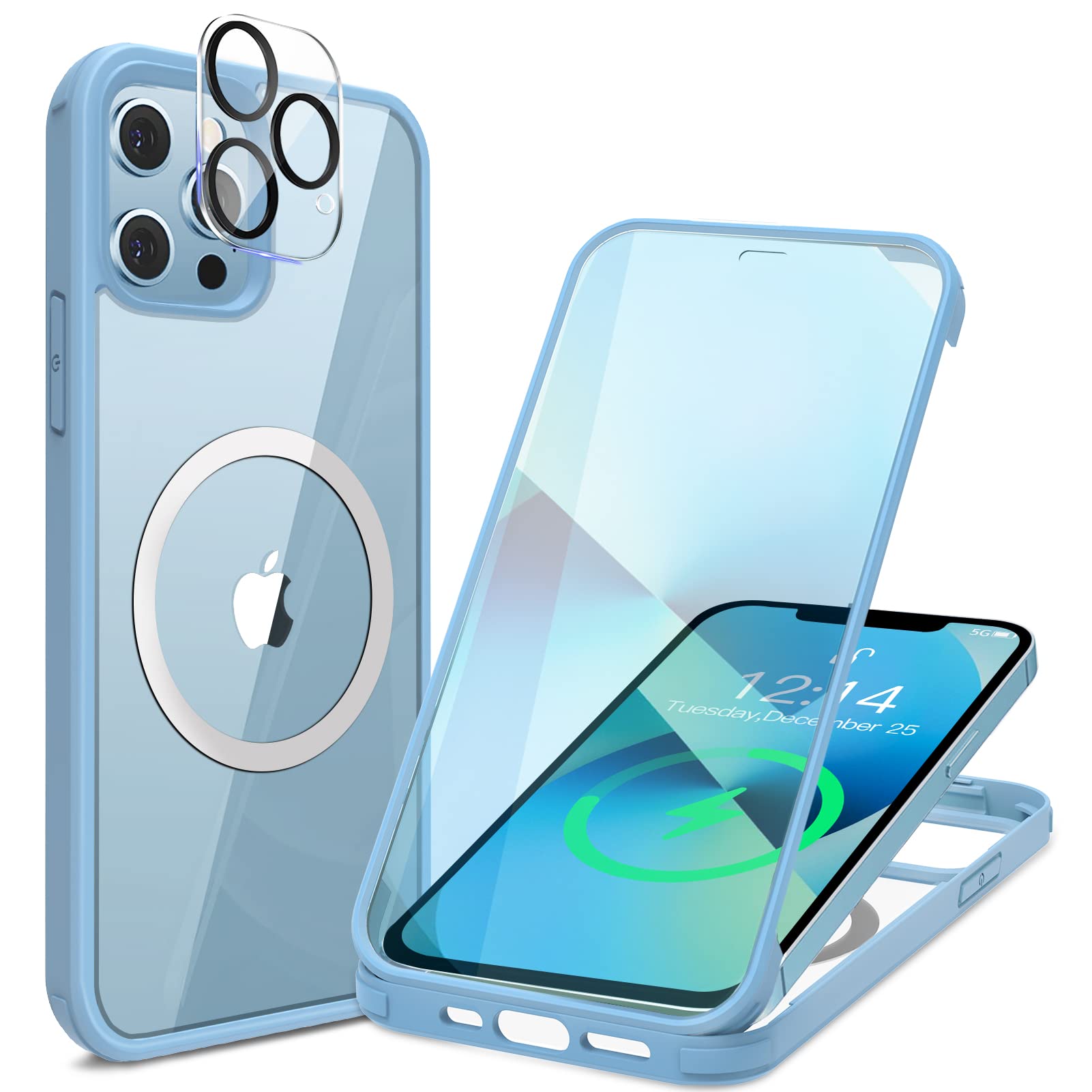 Rakuten - iPhone 13 Pro ケース クリア 両面強化ガラス 360°全面保護 MagSafe対応 カメラフイルムを贈 鋭敏タッチ マ 送料　無料