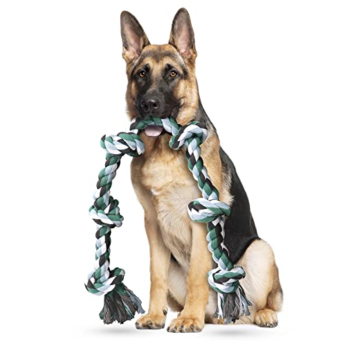 噛むおもちゃ・混成 ロープ 6ノット YCrope20210101・??もっと長く、もっと多くのノット: 長さは100cmですが、重さは900gです。このロープおもちゃはもっと大きくて長くて重いです!私たちの6ノットロープおもちゃは、大きな犬や巨大な犬の品種、特に攻撃的なチューバーのために設計されています。競合他社よりはるかに大きく、より多くのノットを持ちます。・??安全で丈夫な犬のおもちゃ: この6ノットロープのおもちゃは、多色の天然洗える綿で作られています。ペットのための安全で、引っ張り、?み、揺れに最適です。このほぼ壊れないおもちゃは犬に何時間も楽しんでいます。・??攻撃的なチューアのための巨大な犬用ロープ玩具： この6ノット壊れないロープ玩具は退屈や不安な犬に最適ですが、そして飼い主との感情を深めます。愛犬は攻撃的なチューアなら、この玩具は最良の選択です。この玩具はほぼ壊れないですが、ほかの同種の玩具よりもっと丈夫です。・??最高な綱引きおもちゃ：これらの大型犬のためのロープは、綱引きに最適です。このロープ玩具は枝角や柔らかい?むおもちゃよりはる