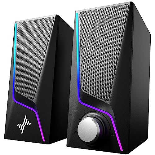 PC ゲーミングスピーカー 六つのLEDモード搭載 二つのバス強化ポート 二つのスピーカーユニット  ...