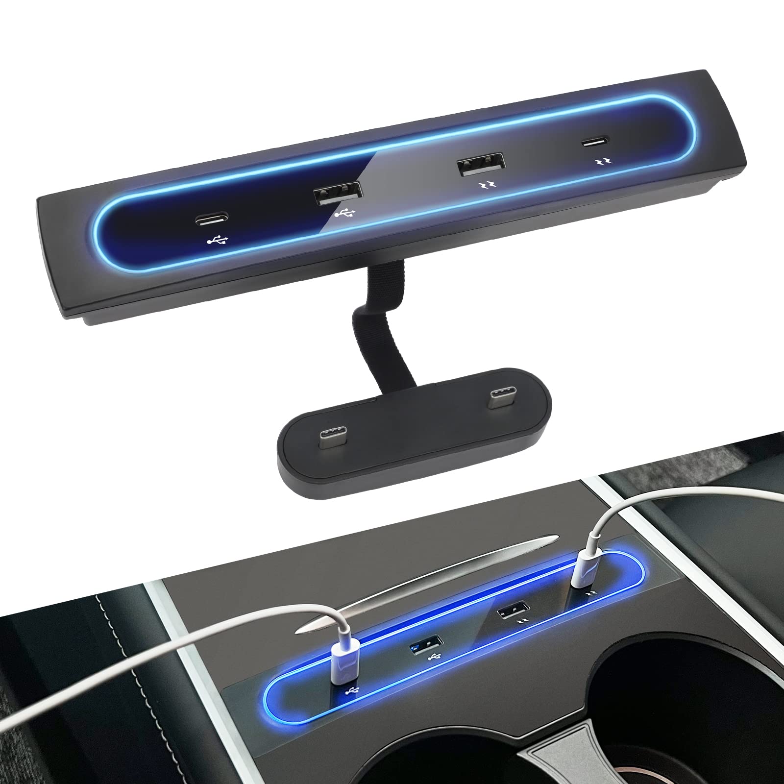 センターコンソールUSBハブ テスラモデル3/Y Tesla Model 3/Yに適用 充電アダプター マルチポート 27W急速充電 送料　無料