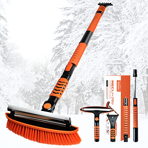 スノーブラシ 車 伸縮 86~150CM ゆきおろし棒 多機能 スクイージーとミニ雪かき付き コンパクト収納 折りたたみ SUV対応 送料　無料