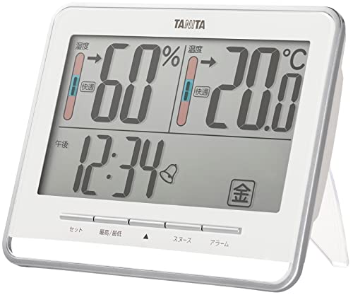 タニタ 時計 デジタル 大画面 ホワイト 温度 湿度 快適レベル 表示 カレンダー アラーム スヌーズ 機能 置き時計 掛け時計 両用 送料　無料